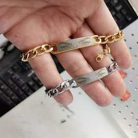 欧美新款情侣款时尚简约刻眼睛图片手链不锈钢激光刻字刻图案饰品