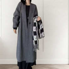 韩版简约风针织开衫大衣女2025秋冬新款加厚宽松长款女装毛衣外套