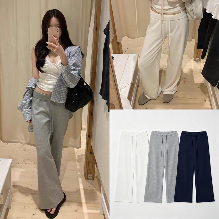 Fan Sun Sc Korean-Style Drapey Drawstring Casual Pants Summer New Solid Color Versatile High-Waisted Slimming Long Sweatpants for Women Fan Sun Sc Korean-Style Drapey Drawstring Casual Pants Summer New Solid Color Versatile High-Waisted Slimming Long Sweatpants for Women