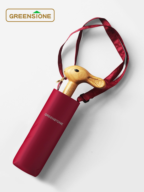 Ali6 British Cute Wooden Rabbit Head Mini 50% off Stacked Sunny and Rainy Umbrella Dual-Use Vinyl Sunshade Uv Sun Umbrella for Women