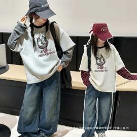 女童秋季卫衣弯刀牛仔裤两件套2025新款中大童洋气女孩春秋装套装