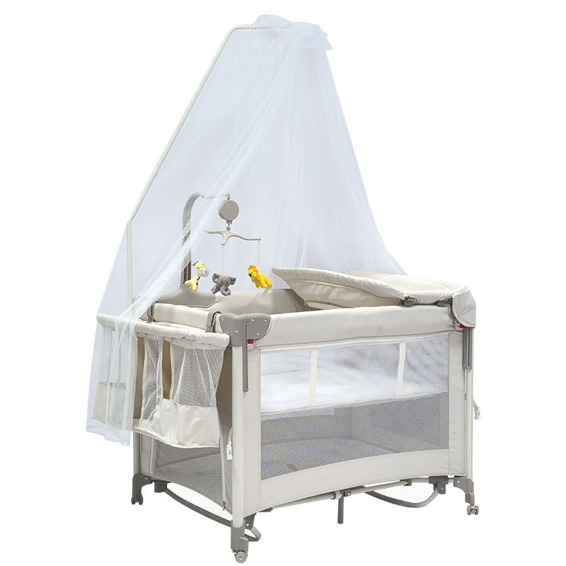 Cama de bebé plegable abierta y cerrada, cama al lado de la cama móvil para recién nacidos, cama de bebé multifuncional, cama de bebé desmontable