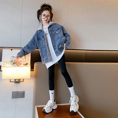 Women's Cowboy Jacket Spring and Autumn Style  New Children's Clothing Trendy Autumn Outfit Children's Top Hooded