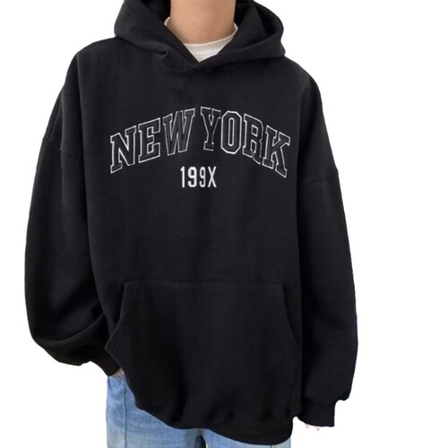 Pure cotton back collar American retro letter printed hooded sweatshirt for men and women autumn and winter loose hoodies versatile