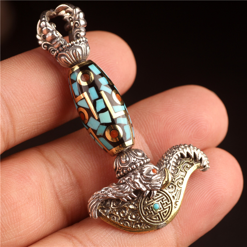 藏傳佛具法器鉞刀吊墜復古銀象鼻天珠金剛杵掛墜文玩男女配飾禮品