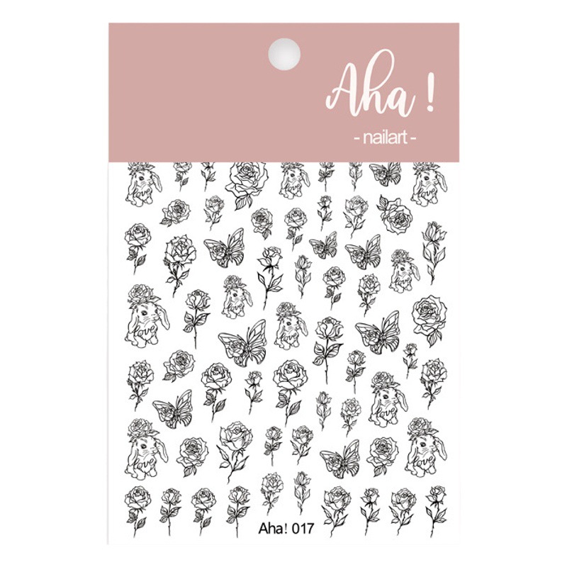 Amazon Hot Sale Anaglyph Nail Sticker Rose Flower Colored Flower 5D Stereo Nail Decorative Pieces Girl Nail Sticker