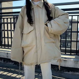 棉衣秋冬2022新款韩版学生BF风宽松中长款情侣工装加厚棉服外套女