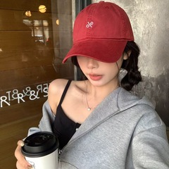 韩版微醺酒红复古软顶%刺绣棒球帽简约春夏新款大头围显脸小鸭舌