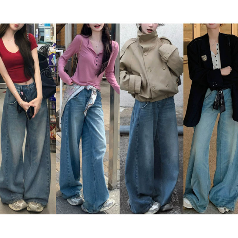 法式【西海岸walk】搭配王者！松弛水洗蓝牛仔阔腿裤女2025秋季新|undefined