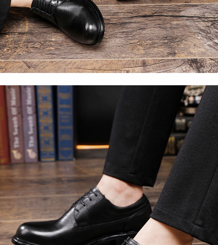Leather shoes Vintage handmade leather outsole shoes Black wedding shoes business right Men's shoes_vogvips.com