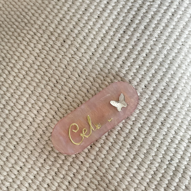 Forcina per capelli a forma di stella colorata, in acrilico, con diamante, a forma di farfalla, con lettera, carina, con frangia ovale, clip laterale, a forma di becco d'anatra, da donna_voghion.com
