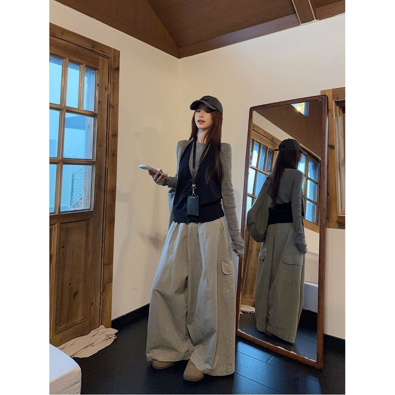 小香风早秋韩系穿搭一整套女秋季2025新款灰色长袖上衣阔腿裤套装|undefined