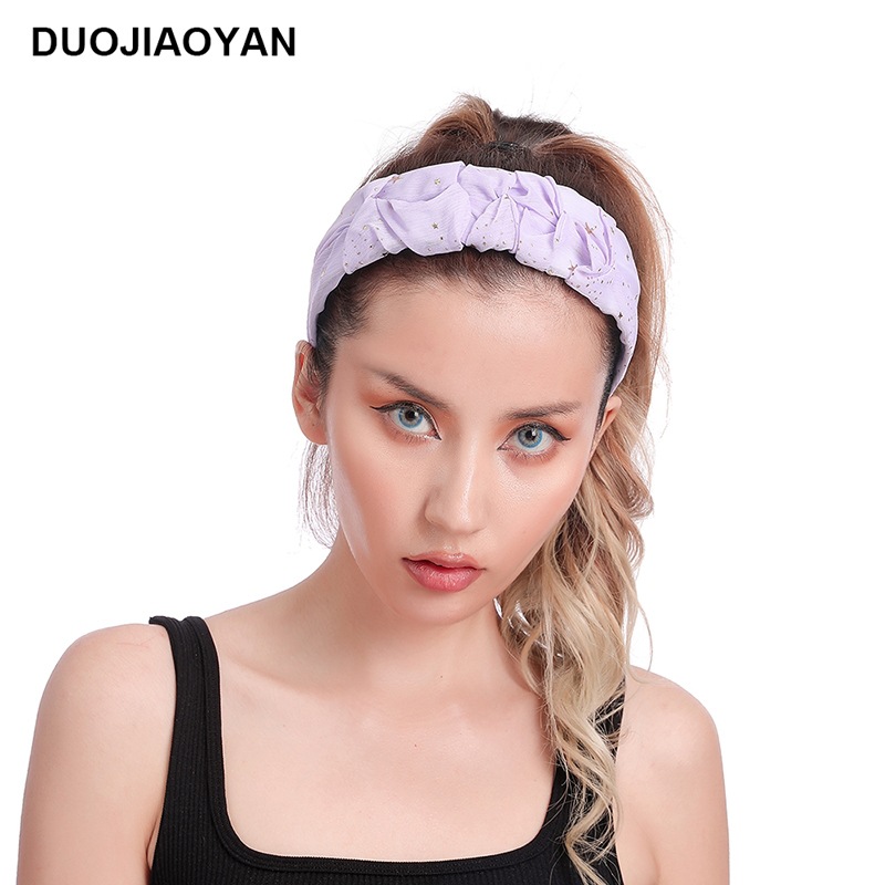 Creative New Chiffon Pleated Fabric Spring And Summer Simplicity With Gold Flash Wide Brim Hair Band Non-slip All-matching Headband display picture 15