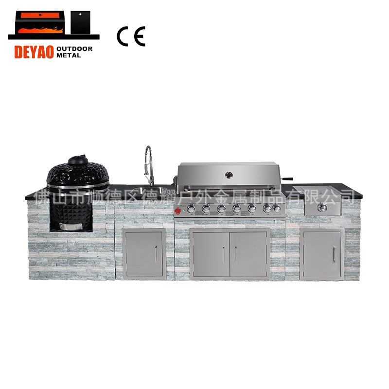 Suministro de armario integral de acero inoxidable combinación de lavabo de mano refrigerador de doble puerta tipo patio horno armario de cocina combinación de armario integral