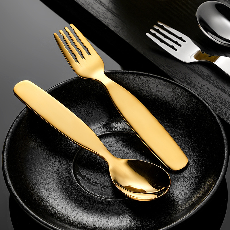 Cuchara y tenedor para bebé de acero inoxidable para postres_voghion.com