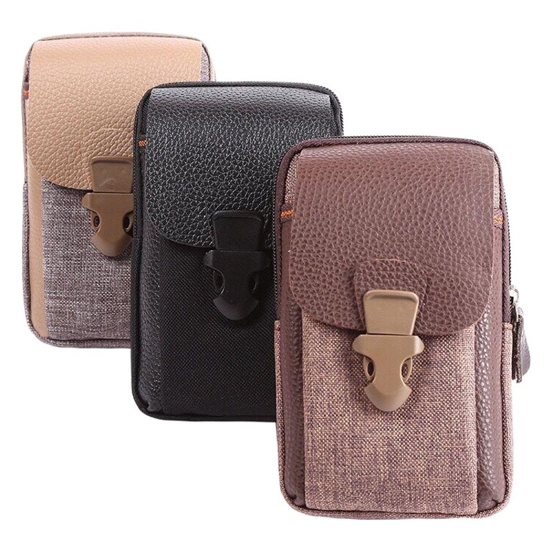 New three-layer vertical men's waist bag business wear belt canvas mobile phone bag large capacity wear-resistant manufacturers wholesale