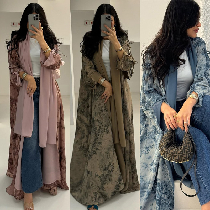 Mq181 2026 Summer Modest Fashion Women's Chiffon Print Two-Piece Set with Headscarf Summer Casual Jacket Mq181 2026 Summer Modest Fashion Women's Chiffon Print Two-Piece Set with Headscarf Summer Casual Jacket