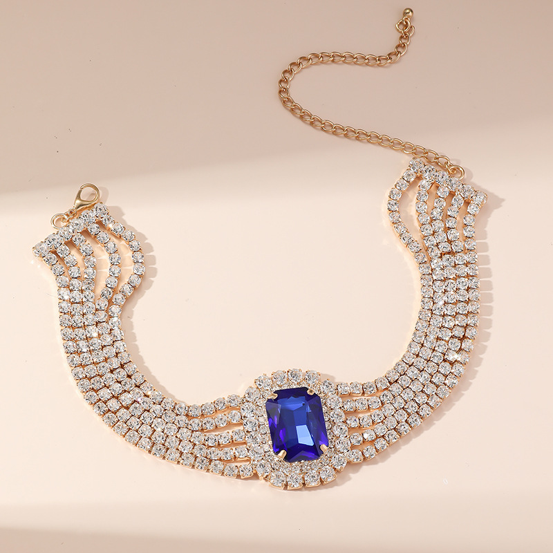 Heart Crystal Choker Necklace Multi-layer Statement Jewellery_voghion.com