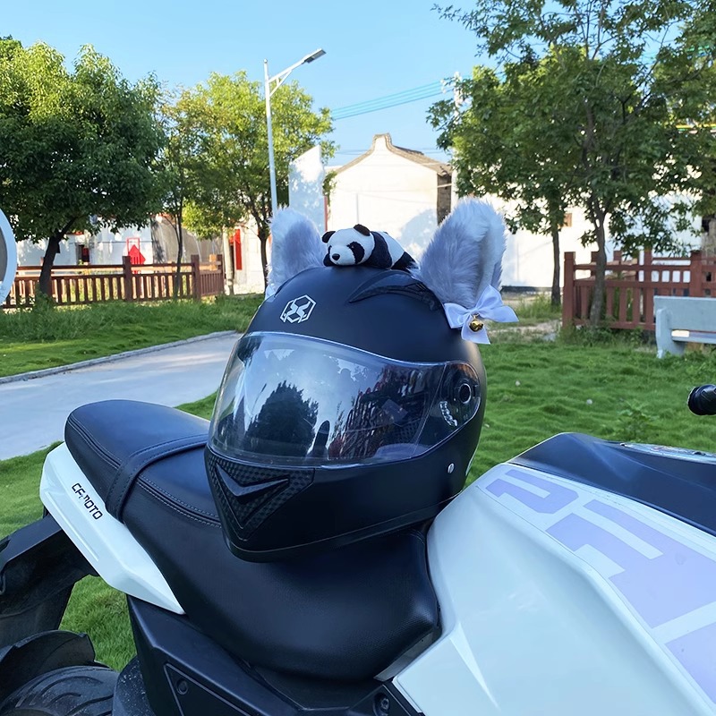 Personalized Cute Gray White Cat Ear Helmet Decoration Motorcycle Electric Vehicle