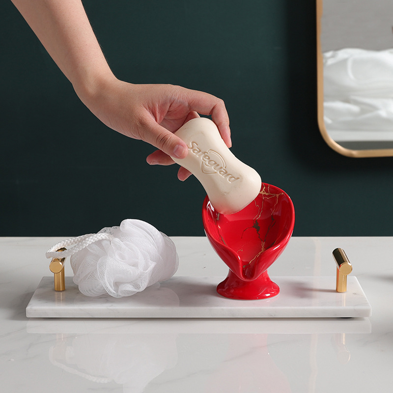 Caja de jabón de cerámica de lujo ligero Estilo nórdico baño Baño Hotel hogar drenaje caja de jabón moderno minimalista bandeja de jabón