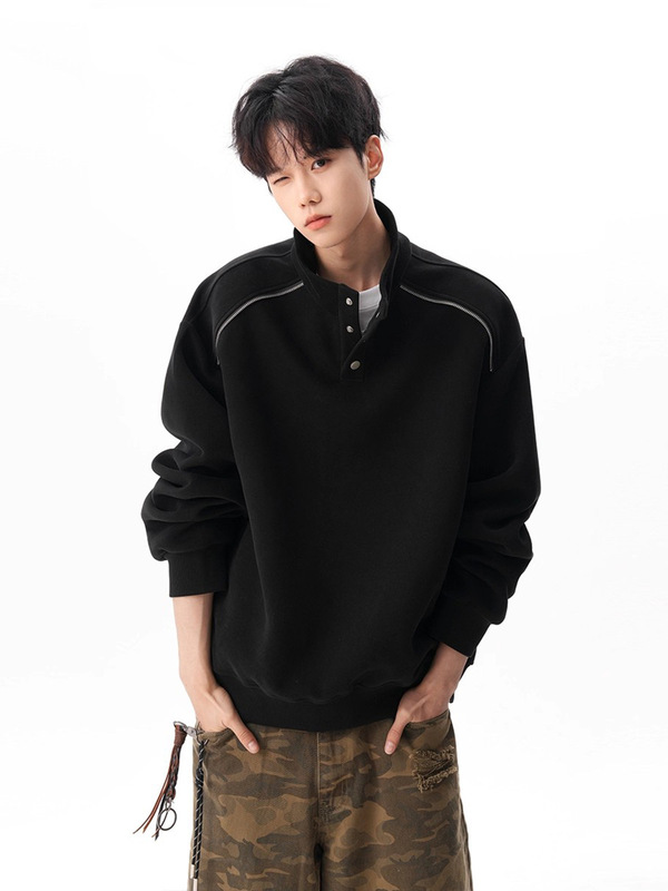 American Casual Stand-Up Collar Sweatshirt for Men 2025 Spring and Autum New Design Casual Pullover Loose Sports Top