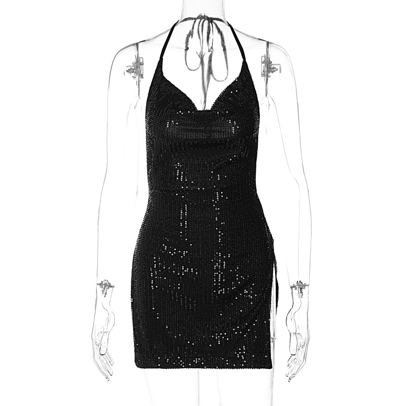 Women's Regular Dress Streetwear Halter Neck Sequins Hollow Out Sleeveless Solid Color Above Knee Nightclub Party Bar display picture 25