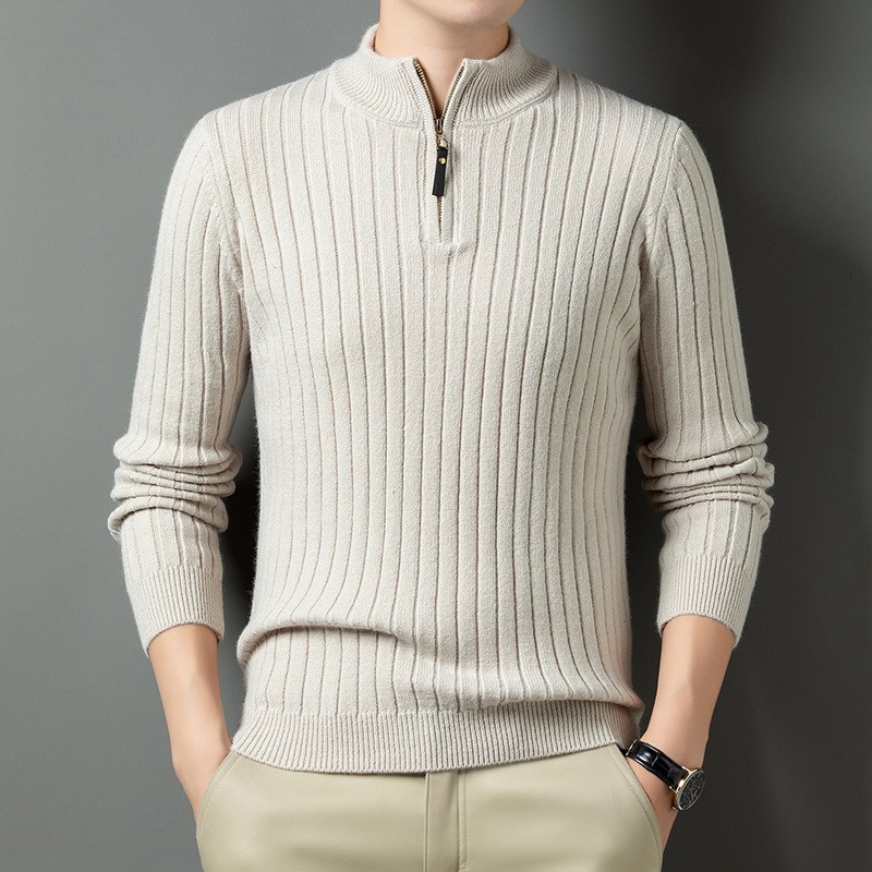 Suéter de cuello medio alto con cremallera para hombre, nuevo modelo de primavera y otoño, delgado, de color sólido, informal, urbano, sencillo y de negocios