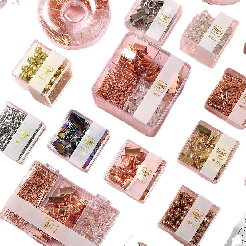 Lidemei ins estilo chapado en oro rosa chincheta larga cola clip de papel multifuncional oficina creativa combinación traje