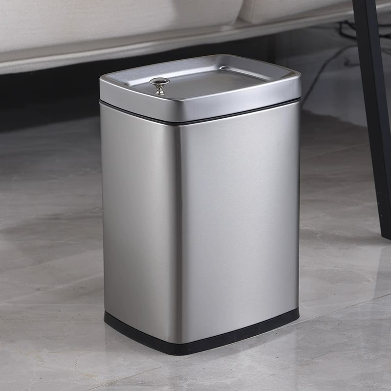 Cubo de habitación de hotel de doble capa de tamaño pequeño de lujo hogar sin tapa 8 aspecto elevado cuadrado de acero inoxidable hueco estrecho cubo de basura Luz