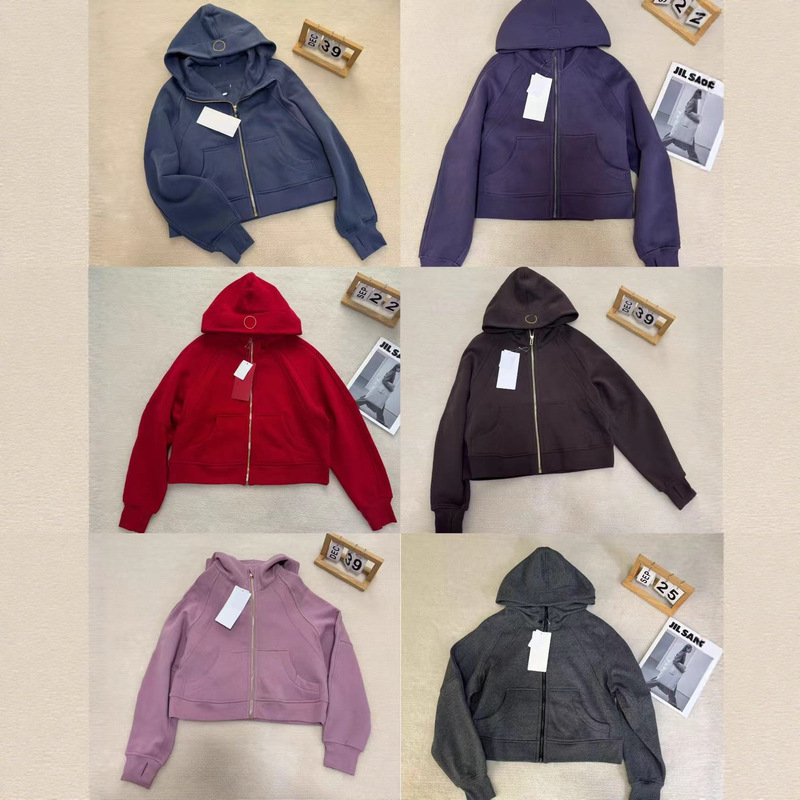 High-Quality Lu Scuba Style Hooded Cardigan Sweatshirt Long-Sleeve Casual Zipper Short Loose Jacket for Women