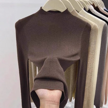 秋冬季新款半高领软糯针织衫女修身套头薄款毛衣内搭中领打底衫