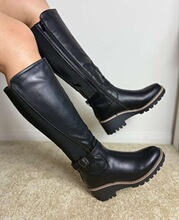 Q 76396 Side Zipper Low Heel High Boots ��������Ͳѥ �羳��