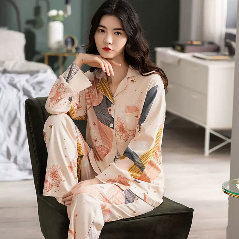 工厂妈妈睡衣女式春秋夏天大码宽松长袖女士新款秋冬季家居服套装