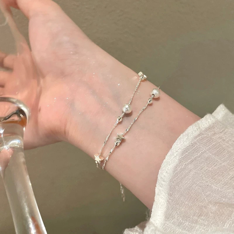 silver Frosted Ball Star Bracelet Women's 2024 New Light Luxury Niche Exquisite Girlfriend Double Layer Stacked Trendy Jewelry silver Frosted Ball Star Bracelet Women's 2024 New Light Luxury Niche Exquisite Girlfriend Double Layer Stacked Trendy Jewelry