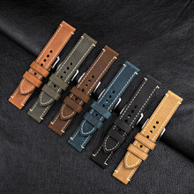 厂家牛皮watch手表带 头层疯马皮表带 gt2胖大海卡地手表真皮表带