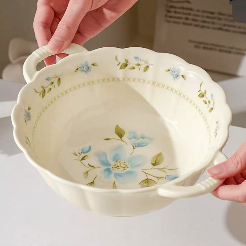 Conjuntos de platos de cerámica de alto valor de esmalte amarillo de estilo de crema, platos de arroz caseros, platos de sopa, platos de sopa