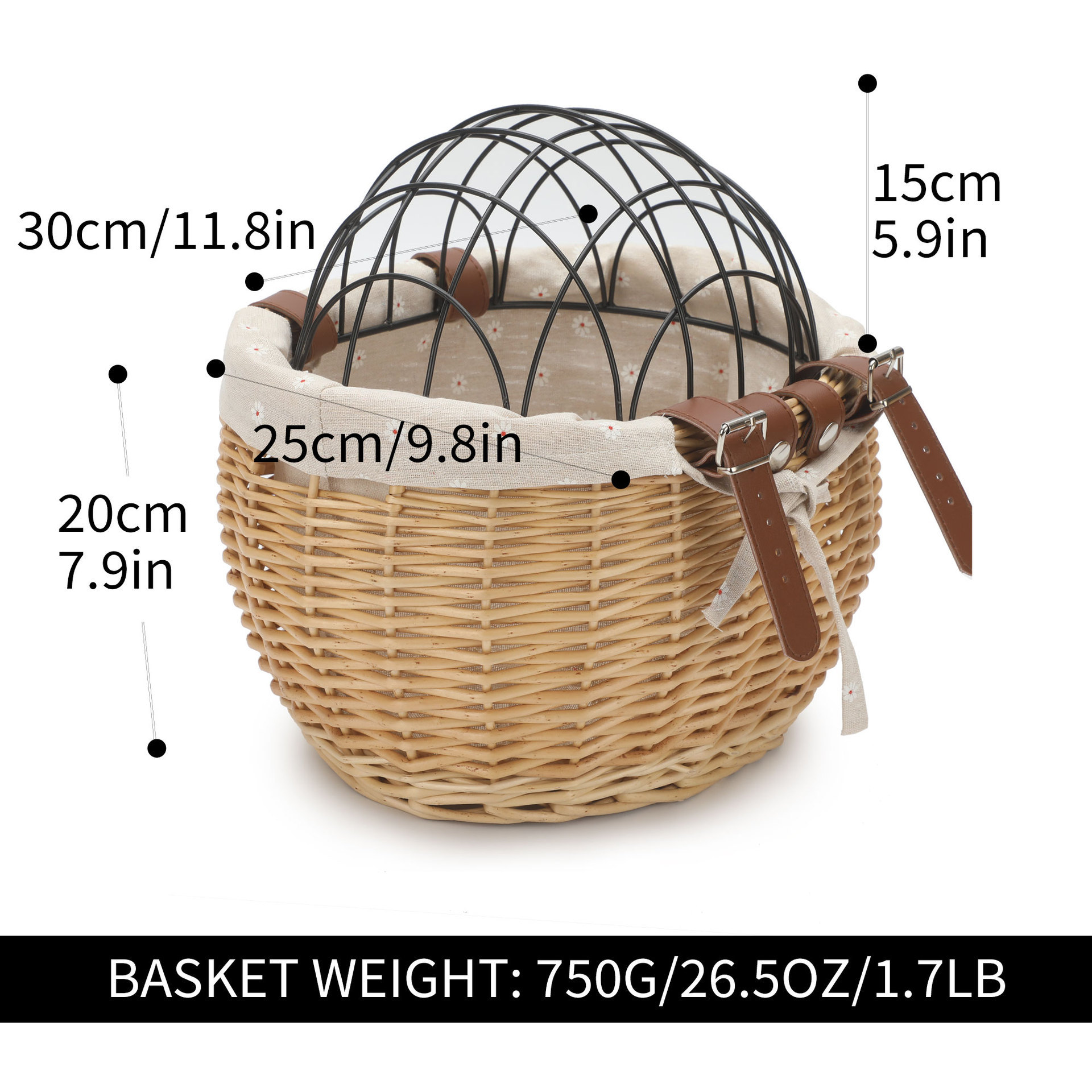 Cesta de mimbre personalizada con tapa cesta para mascotas cesta delantera para bicicletas tejida a mano de ratán desmontable para gatos y perros para mascotas
