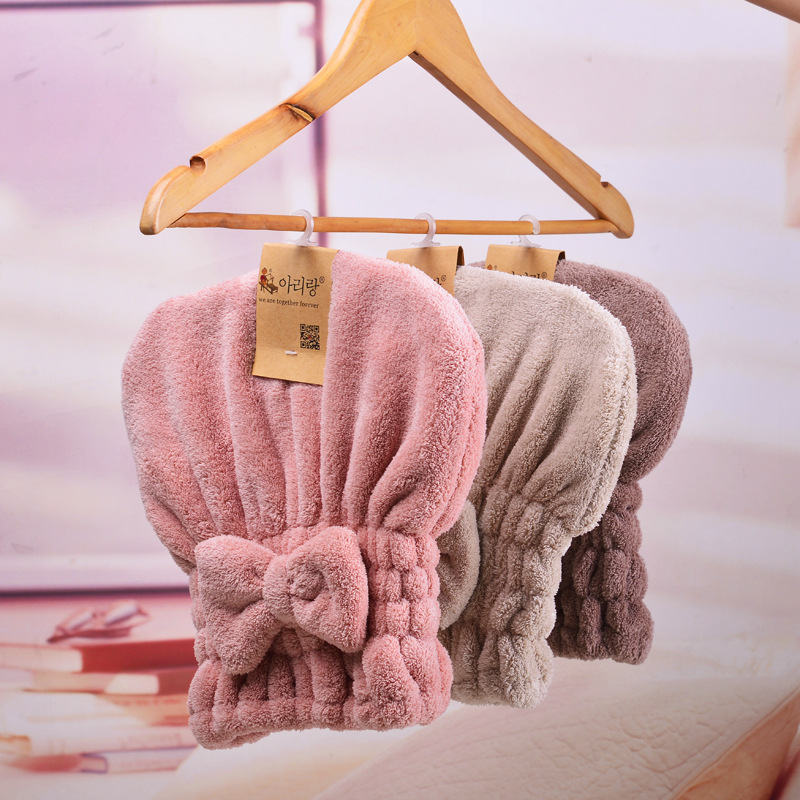 Cap With Bow, Coral Fleece Princess Warm Color Women's Absorbent Head Wrap, Maternity Hair Drying Bath Cap, Factory_voghion.com