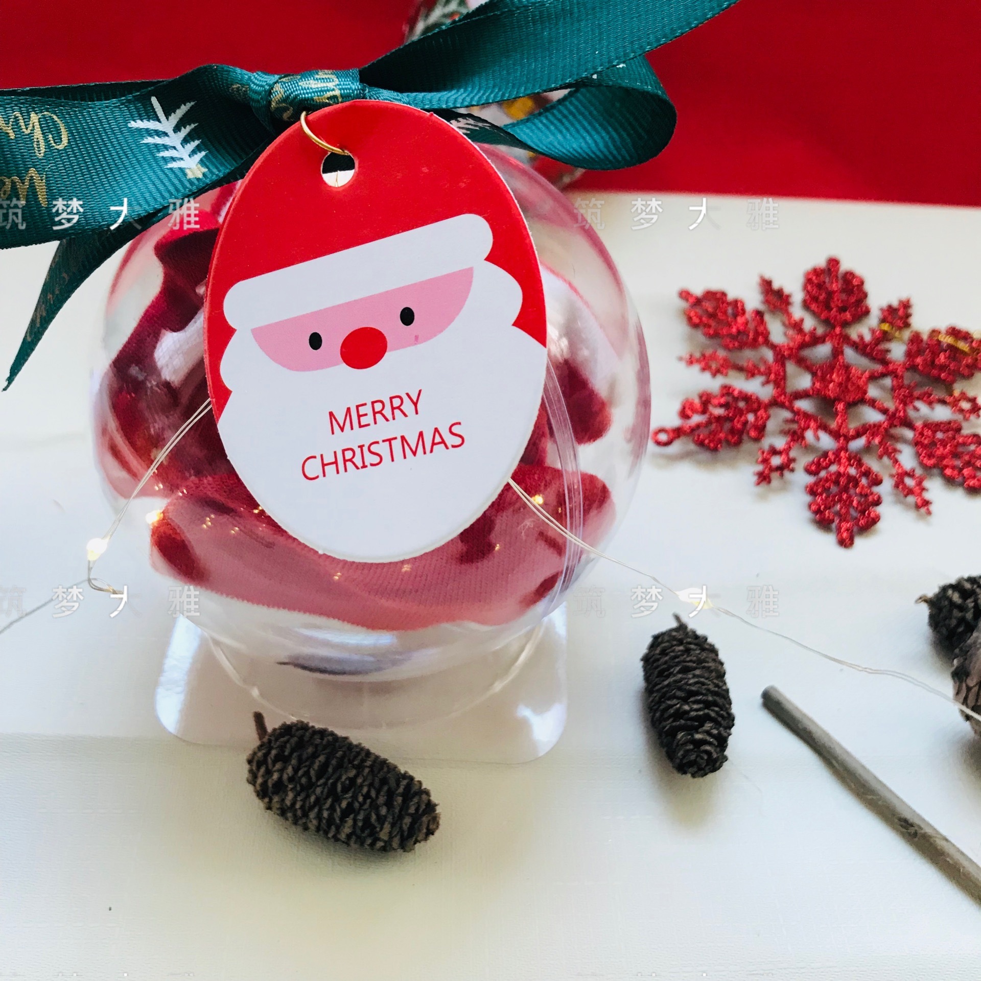 苹果平安圣诞节袜卡通可爱日系亚克力球ps花礼盒女秋冬暖心小礼盒