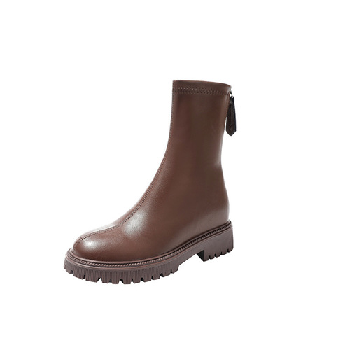 6060-5 Knight Boots for Women 2024 Autumn and Winter New Elastic Thick Sole Inner Increase 32-33 Small Size Slim Short Boots for Women