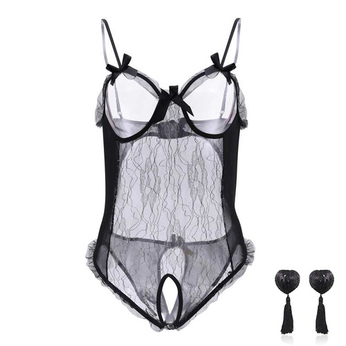 Lingerie for plus-size women in the Western market, featuring sexy silver thread, lace butterfly bows, open-leg, revealing, three-point style.