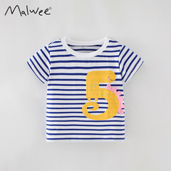 malwee children's round neck shirt summer new European and American children's casual striped short-sleeved T-shirt top