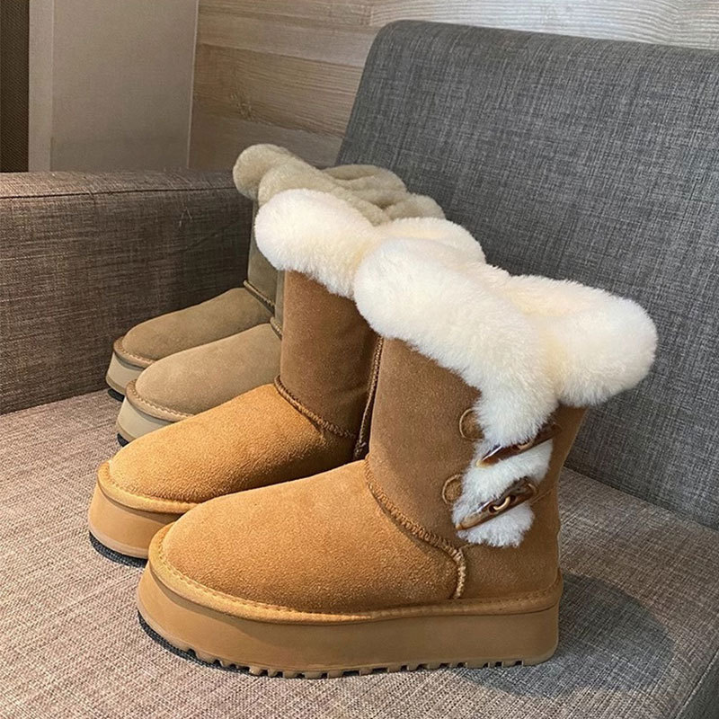 Snow Boots Women's 2024 Winter Women's Shoes fleece-lined Thickened Warm Cotton Shoes Fur and Fur Integrated Northeast All-match Casual Shoes Trendy