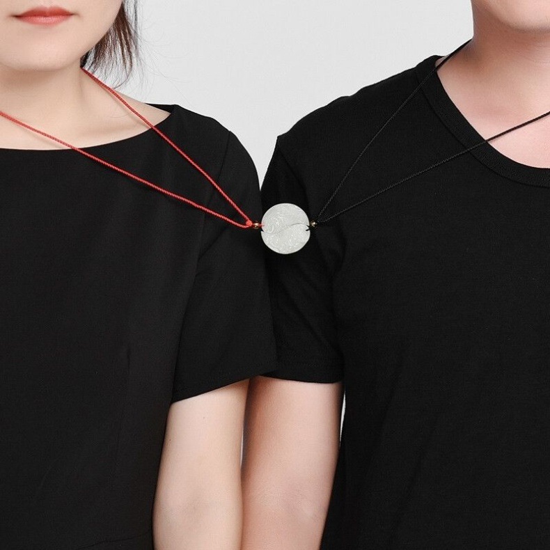 Mặt dây chuyền ngọc Hetian cặp đôi rồng phượng bằng ngọc bích trắng chi tiết 4