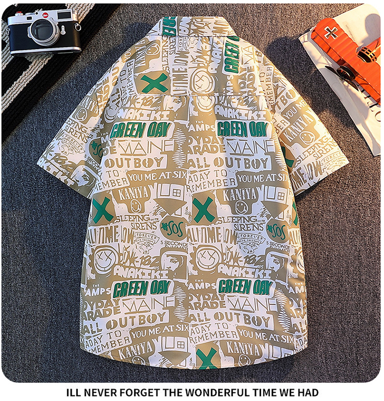Men's Hawaiian Style Printed Short Sleeve Shirt Trendy Loose Casual Lapel Beach Wear_viptrois.com