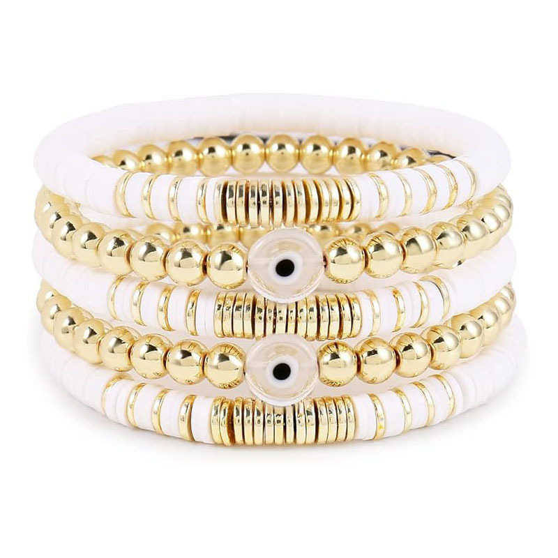 Amazon Best Selling Cross-Border Bohemian Style Bracelet Set Soft Pottery Eye Gold Bead Bracelet