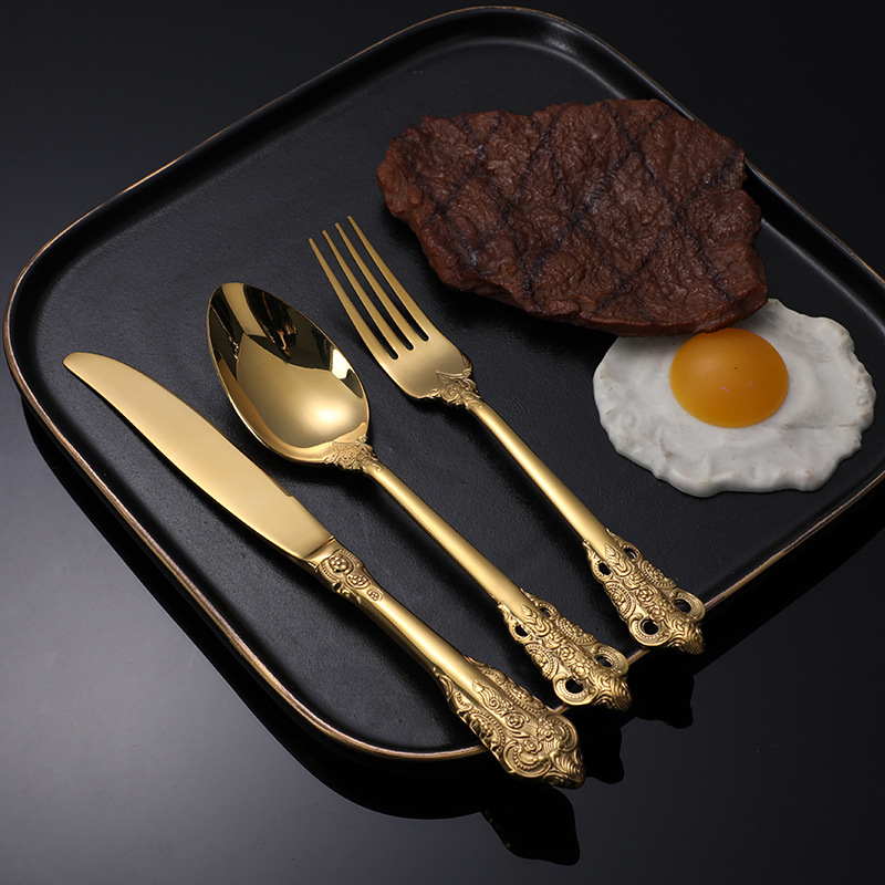 Cuchillo de vajilla occidental y tenedor Cuchillo de carne inoxidable 304, tenedor y cuchara conjunto de cuatro piezas traje cuchillo de carne, tenedor y cuchara