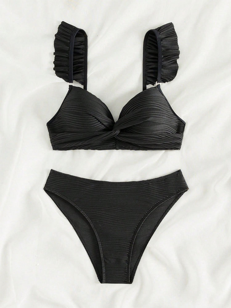 Women's Waves Solid Color 2 Pieces Set Bikinis Swimwear display picture 13