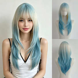 Kpop Style Wig For Women渐变层次感哑光丝玫瑰网全头套源头工厂