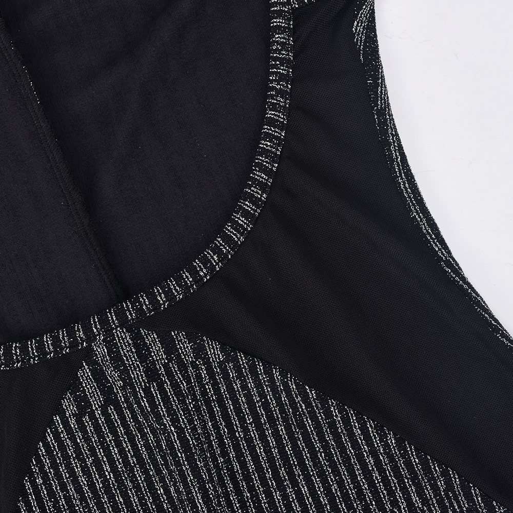 Autumn Winter Chest Wrapped Two Piece Set Lace up Cutout Nylon Long Sleeve Jumpsuit High Elastic Women Clothing